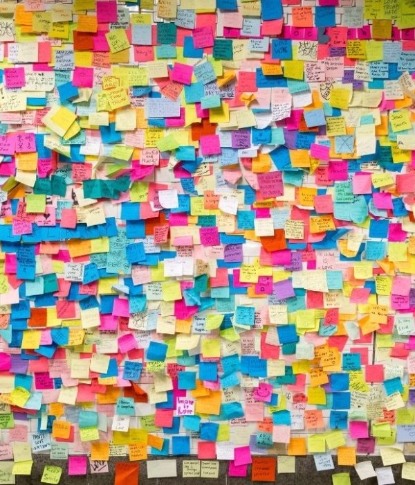 a large wall filled with different colour sticky notes