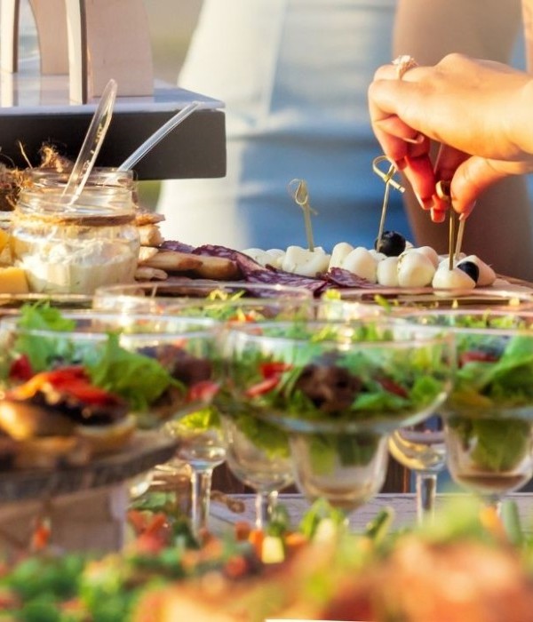 A table of catered healthy food
