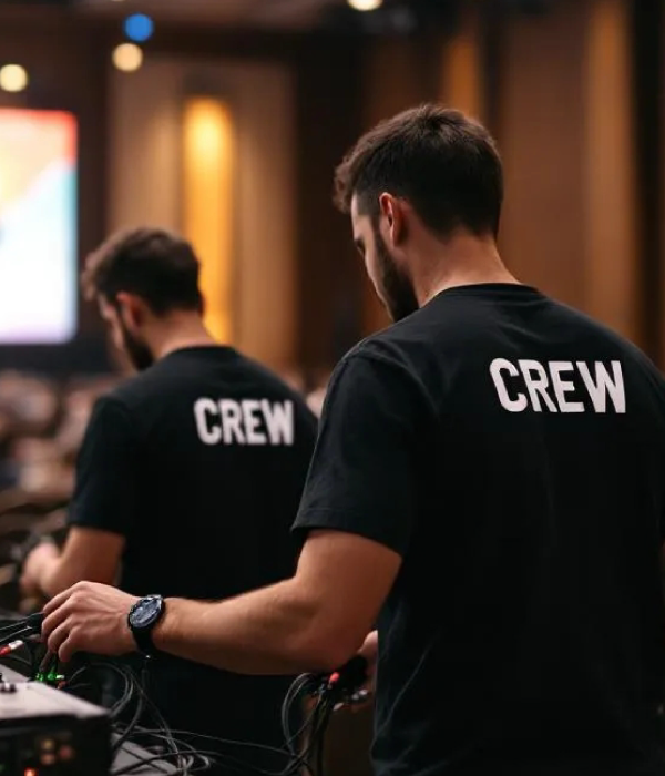 AI Generated image of event crew at a conference.