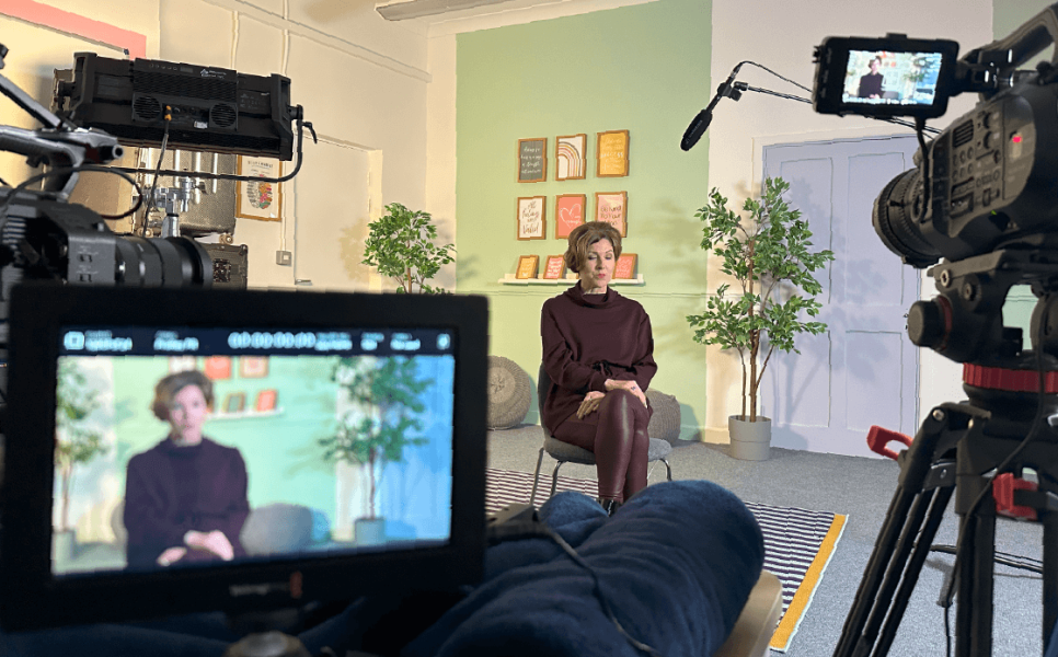 Video interview set up in preparation for an event. Event content video set up.