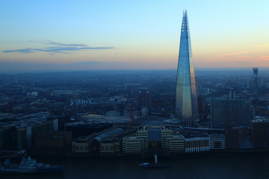 A skyline of London with the Shard in the forefront.